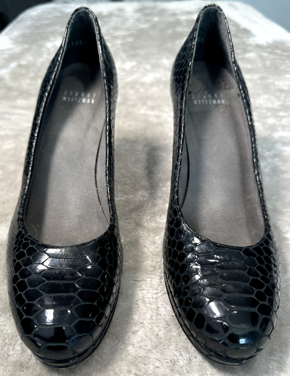 Stuart Weitzman Black Leather Snake Print Platform Heels Pumps Womens Size 9